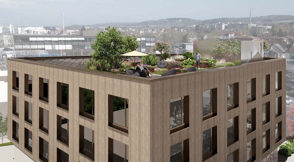 Sterkel Areal Visualisierung Neubau Verwaltungsgebaeude Ravensburg mit Dachgarten Bild02